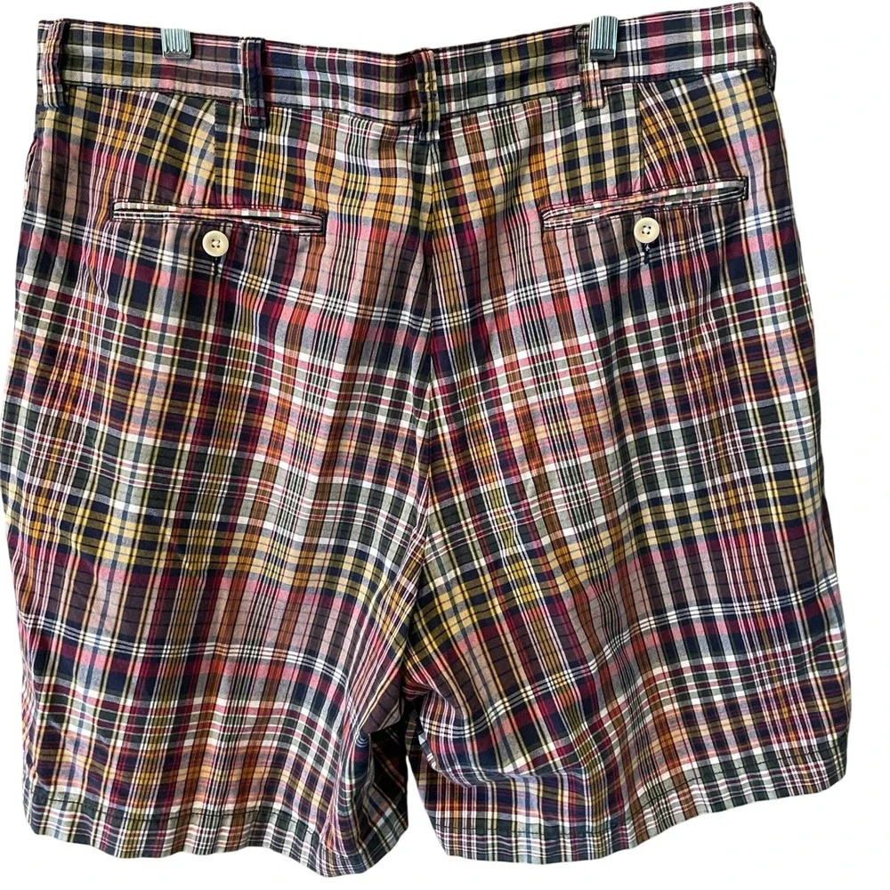 Polo Ralph Lauren Tyler Short Mens 36 Multicolor Plaid Pleated Cotton Madras
